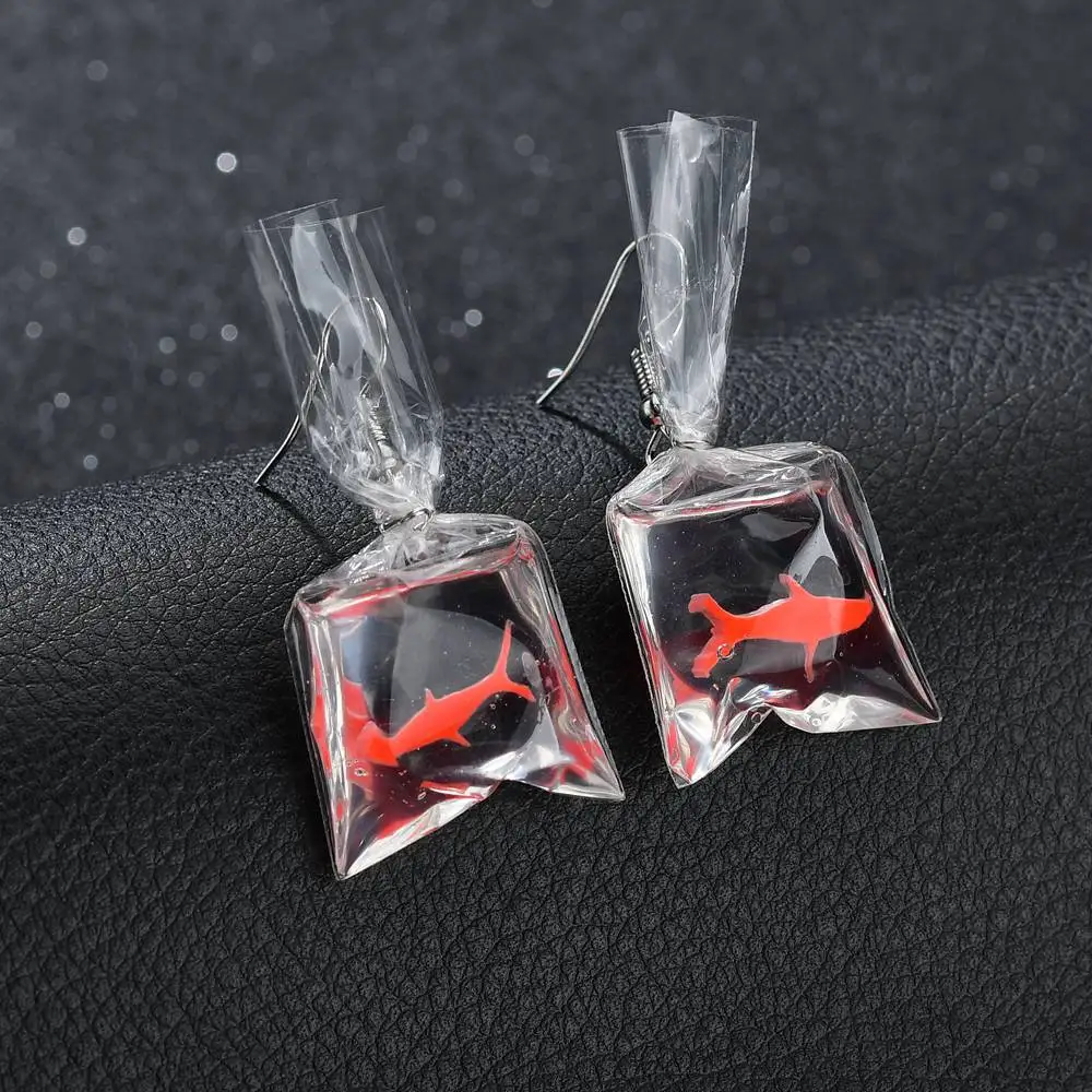 Серьги-подвески MOONROCY серебряного цвета красная Золотая рыбка желтая сумка для