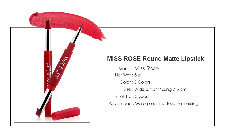MISS ROSE Lipsticsk матовая полностью профессиональная водостойкая помада для макияжа стойкая 8 цветов Косметика Макияж матовая помада
