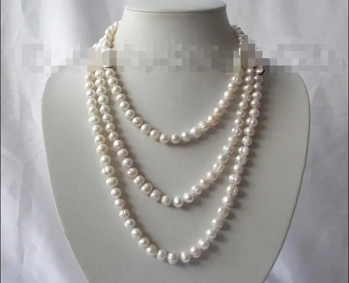 AA Wholesale price 16new stunning long 60&quot 9mm round white freshwater cultured pearl necklace s708 #1101 | Украшения и