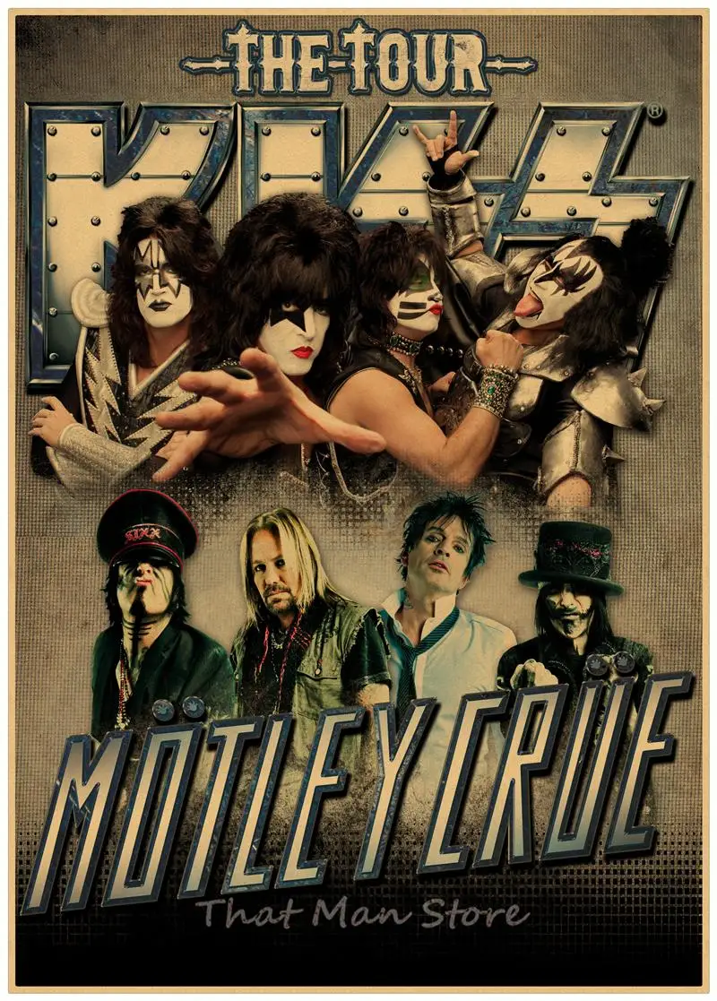 Motley Crue винтажная Ретро рок-группа музыкальная гитара матовая крафт-бумага античный плакат Настенная Наклейка домашний декор 42*30 см - Цвет: Красный