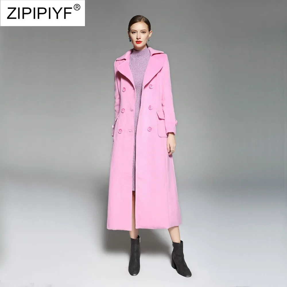 Длинное пальто для женщин 2018 зима отложной воротник одноцветное цвет с длинным