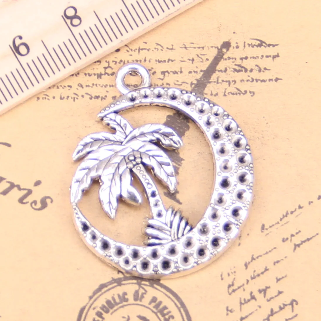 25pcs Jewelry Charms palm tree moon coconut 37x30mm Antique Silver Plated Pendants Making DIY Handmade Tibetan | Украшения и