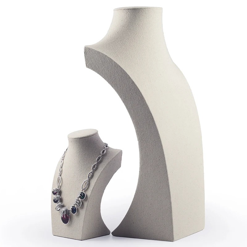 

Oirlv Professional Linen Cream-white Necklace Bust Stand Mannequin Necklace Holder Jewelry Display Shelf Showcase Organizer