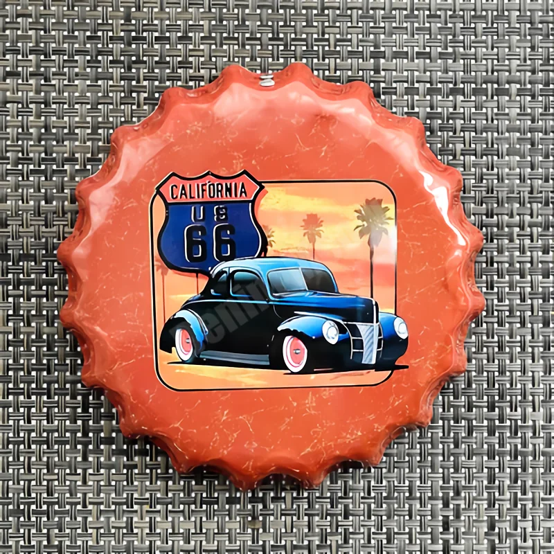 California US 66 колпачки для бутылок винтажные металлические вывески для бара, паба, гаража, украшение автомобиля, художественный плакат, домашний декор, настенные тарелки 18 см