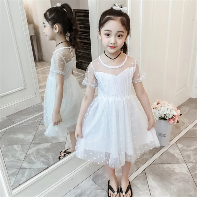 Белое платье для девочек-подростков 2019 летняя одежда платья маленьких девочек