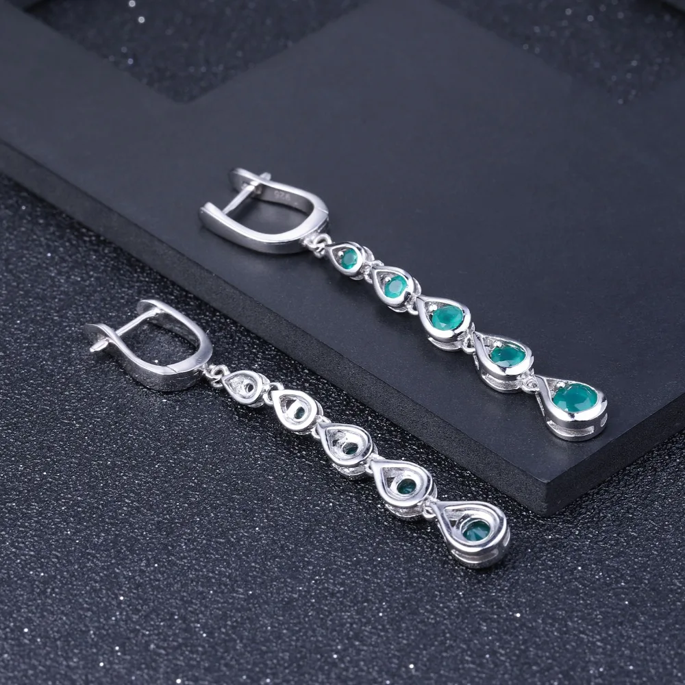 GEM'S балет Твердые 925 Висячие серьги из серебра пробы 3.07Ct натуральные зеленый