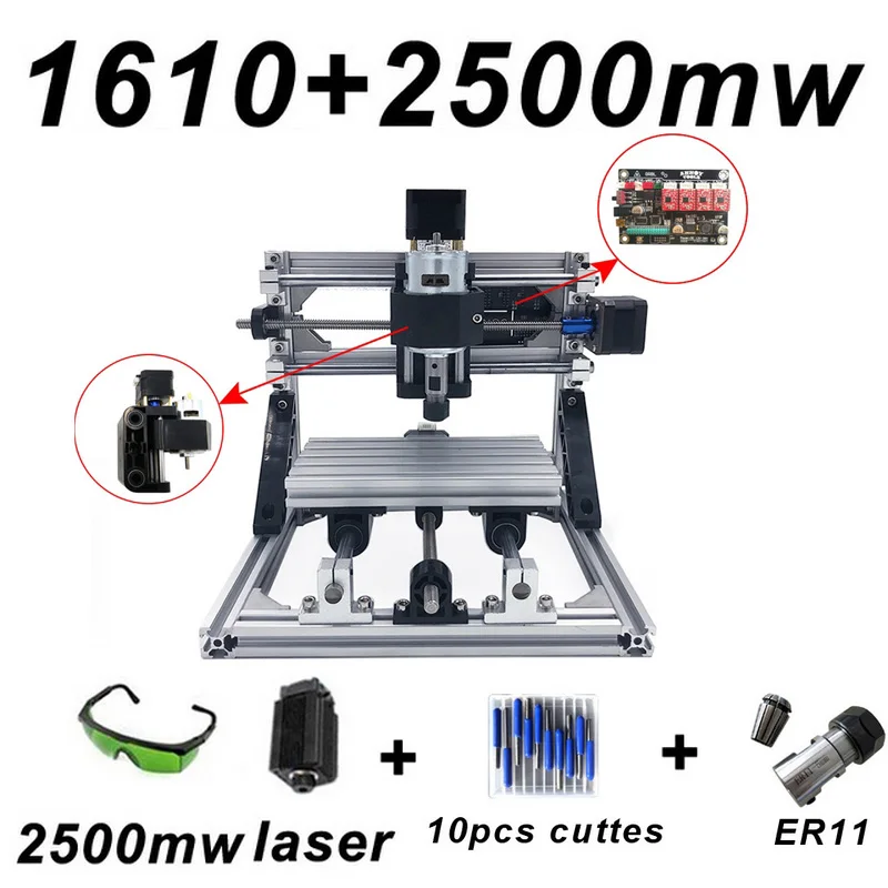 CNC1610 with 2500mw CNC1610 лазерный гравировальный станок ER11 с 500 МВт 2500 мвт 5500 МВт головкой GRBL фрезерный станок по дереву PCB фрезерный станок для резьбы по дереву DIY Mini - Цвет: CNC1610 with 2500mw