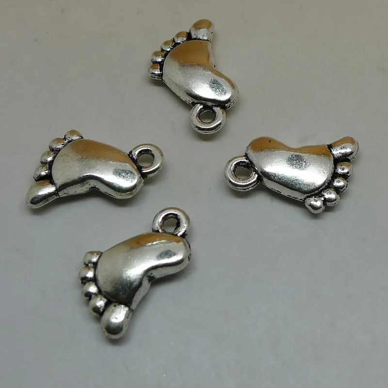 

ALY 100pcs/lot Vintage Silver Foot Charms 13x9mm Alloy Soles Charms Pendant Handmade Jewelry Findings