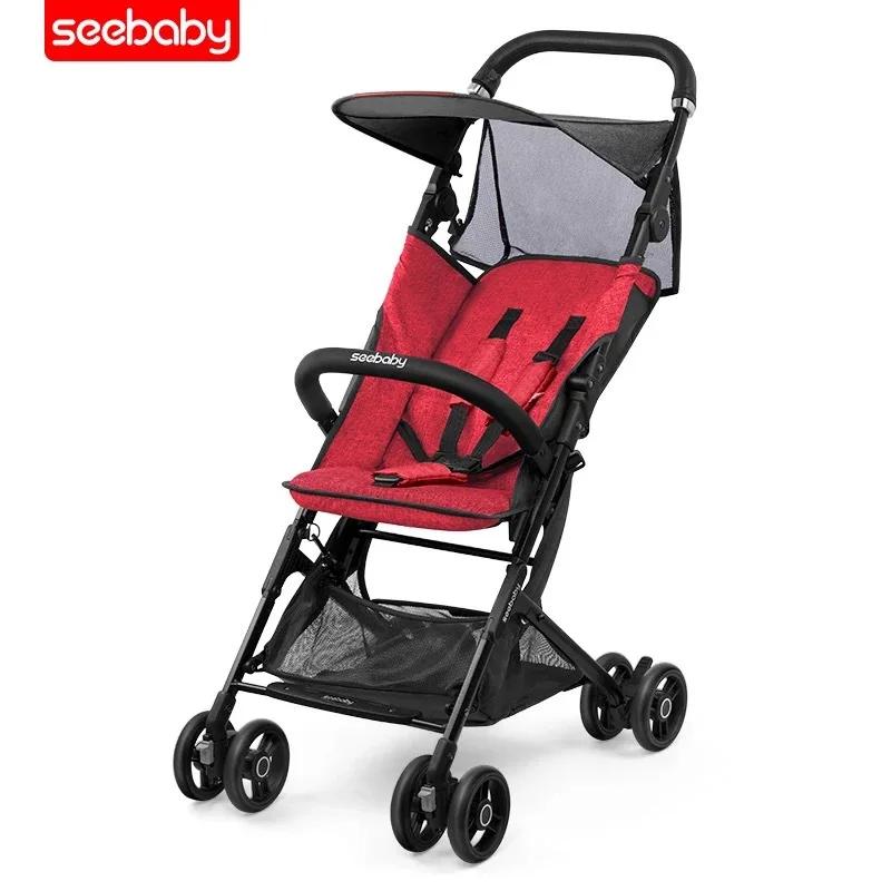 Красный Seebaby/светильник для коляски; переносная коляска для путешествий; летняя Складная коляска для малышей; розовый рюкзак; детская коляска для бега - Цвет: Красный