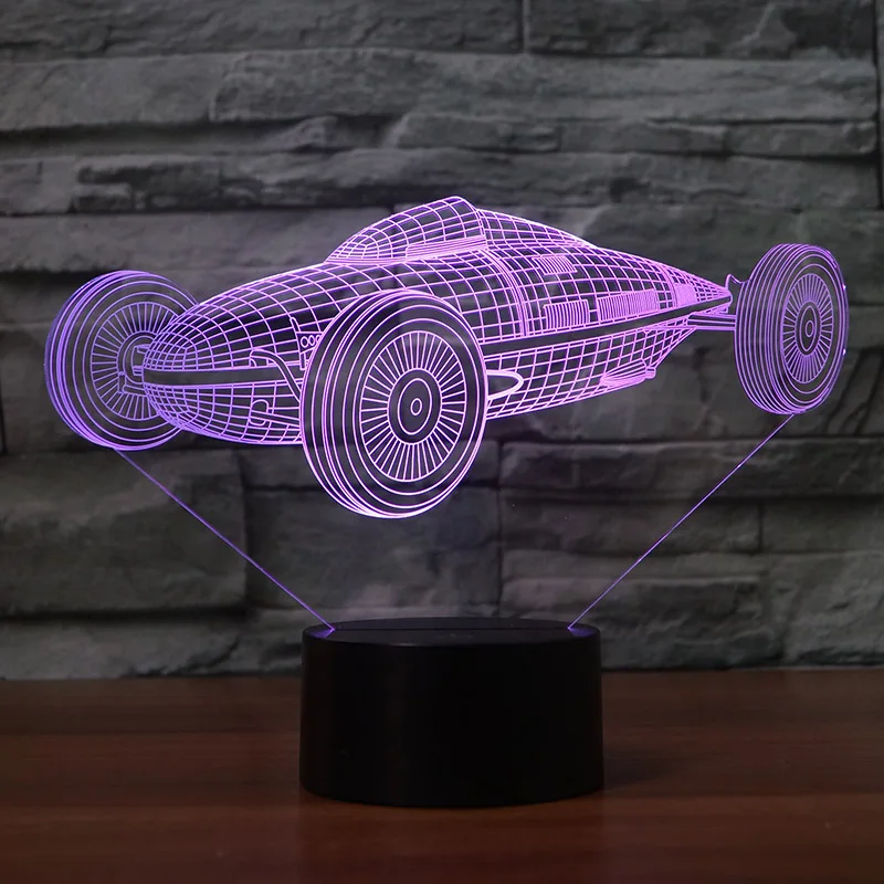 Креативный гоночный автомобиль 3D дизайн ночник 7 меняющихся цветов для детей или