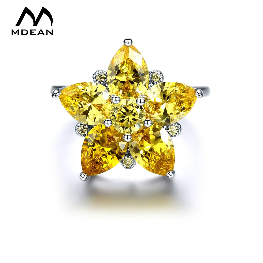 Набор ювелирных изделий для свадьбы из белого золота MDEAN с желтыми цирконами AAA, включающий винтажные звездные кольца, серьги и ожерелье для женщин.