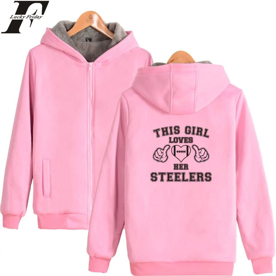 

This Girl Loves Her Steelers Thicken Hoodies Zipper Hoodies Winter Print Sweatshirts Casual Clothes Plus Size