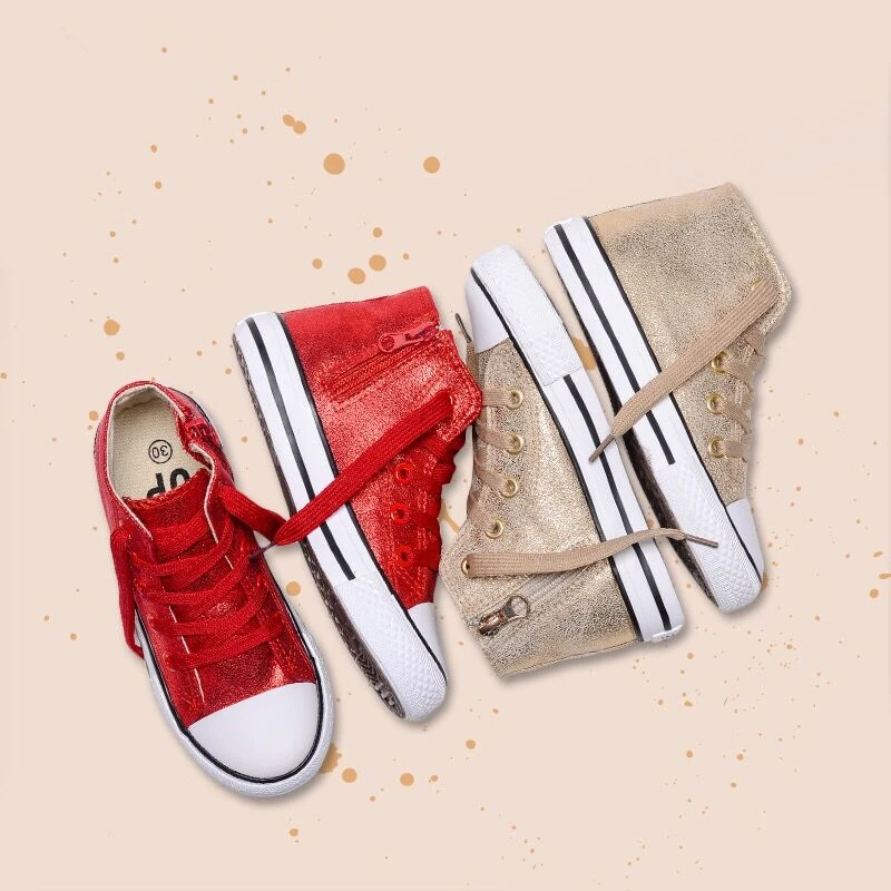 LIULIVERSON~Pearlized Gold Red Children's High Top Sports Shoe for Baby Boys and Girl Canvas Casual Fashion Sneakers | Детская