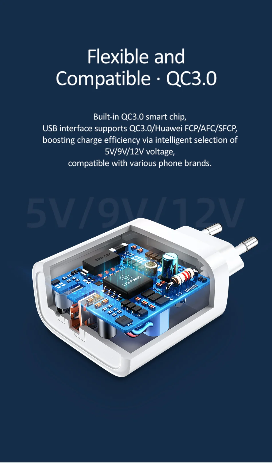USAMS Быстрая зарядка QC3.0 PD3.0 USB зарядное устройство для iPhone X ЕС США штекер мобильного телефона быстрое зарядное устройство для samsung один USB настенный заряд