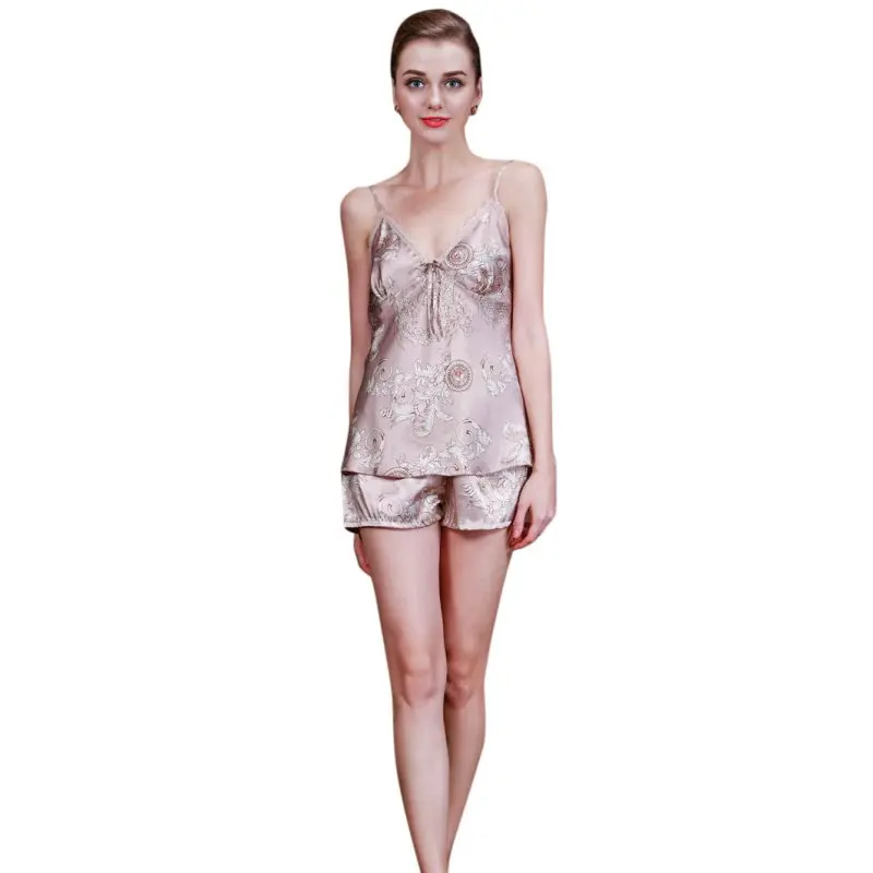 

Women's Spaghetti Strap Lace Homewear Pajamas Sets Sexy Women V-Neck Silk Sleepwear