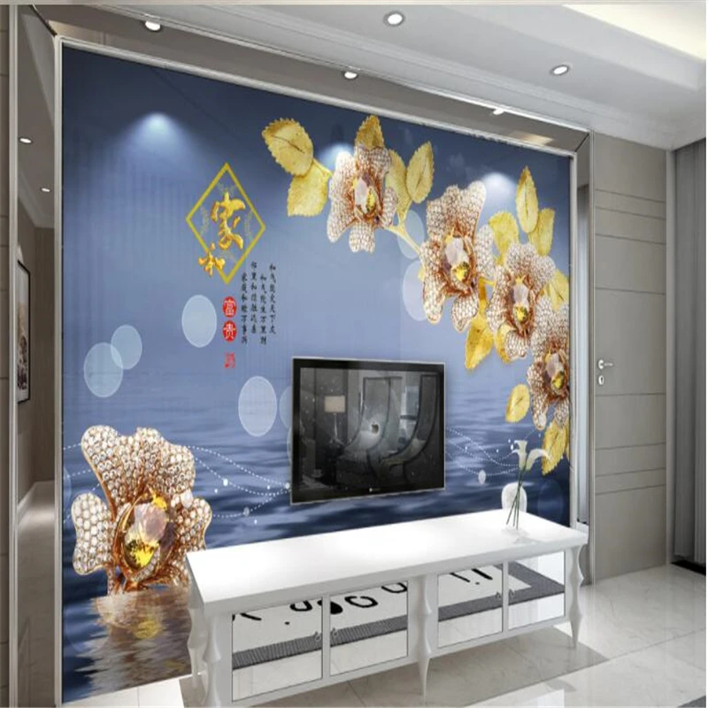 beibehang Vinyl wall Modern minimalist mural 3D fantasy golden diamond jewelry embossed TV background living room wallpaper |