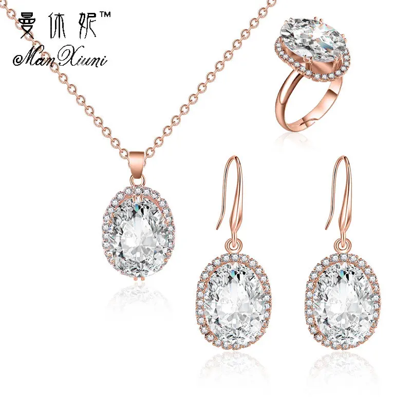 parure bijoux femme, Модные Ювелирные наборы, кубический циркон, массивное ожерелье и серьги, кольца, свадебные ювелирные изделия для женщин, подарок
