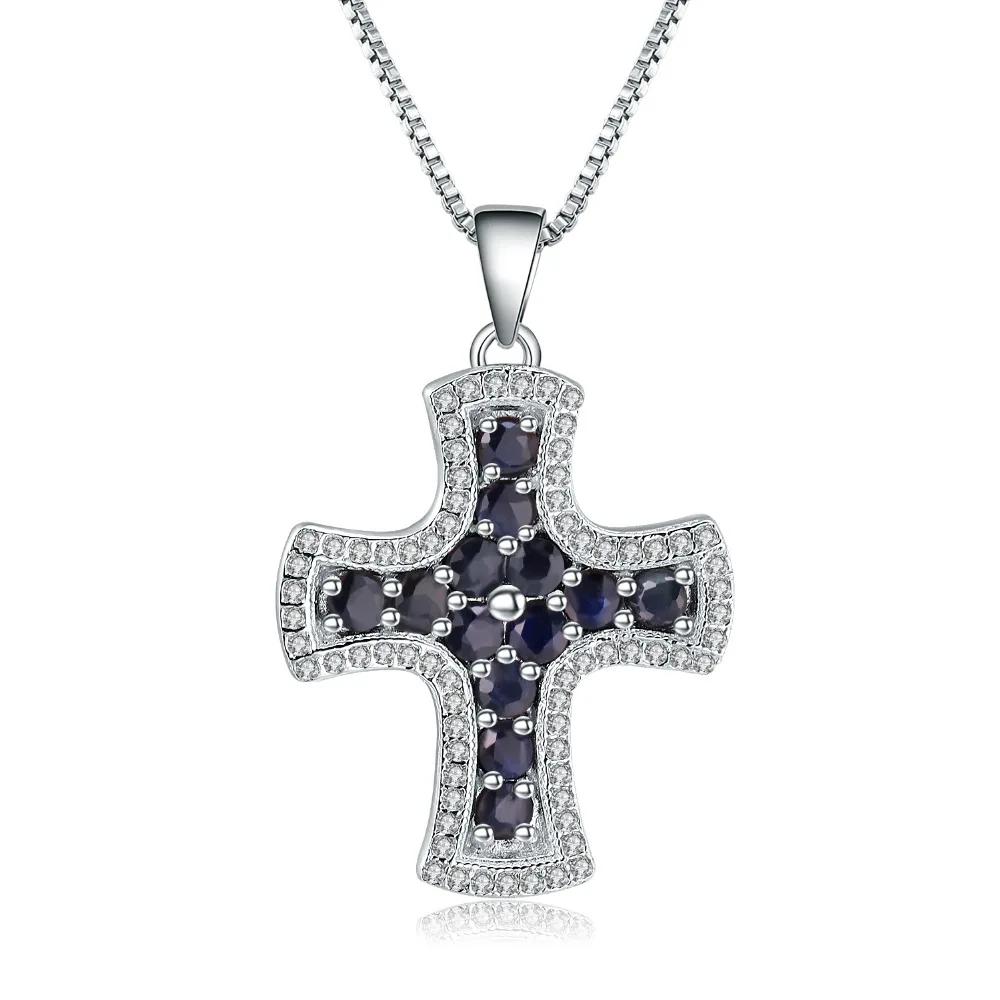 

Gem's Ballet Natural Blue Sapphire Classic Cross Pendant Necklaces for Women 100% 925 Sterling Silver Fine Jewelry Collares