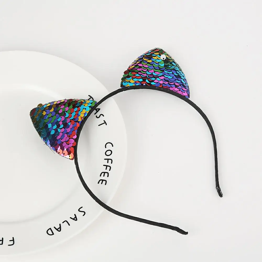 Блестящий обруч для волос с блестками и кошачьими ушками девочек женские обручи