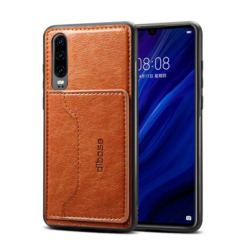 Коричневый Для samsung Galaxy A20 A30 A60 A70 чехол силиконовый бампер держатель для карт автомобильный Магнитный кожаный чехол для samsung A50 A505 A505F чехол - Цвет: Коричневый