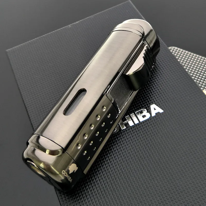 COHIBA 4 Troch Jet Flame металлическая ветрозащитная сигарета зажигалка для сигар портативная газовая зажигалка для сигар, с подарочной коробкой