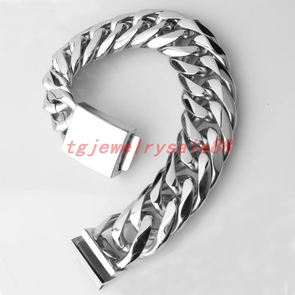 22 мм Широкий Тяжелая Нержавеющая сталь Jewelry Полировки Серебра Кубинский