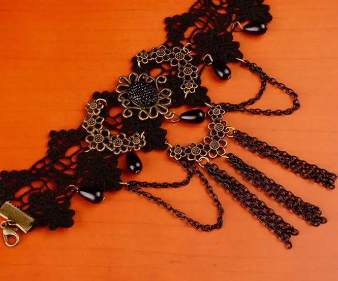 Kpop винтажное ювелирное изделие готический черный кружевной эластичный браслет с