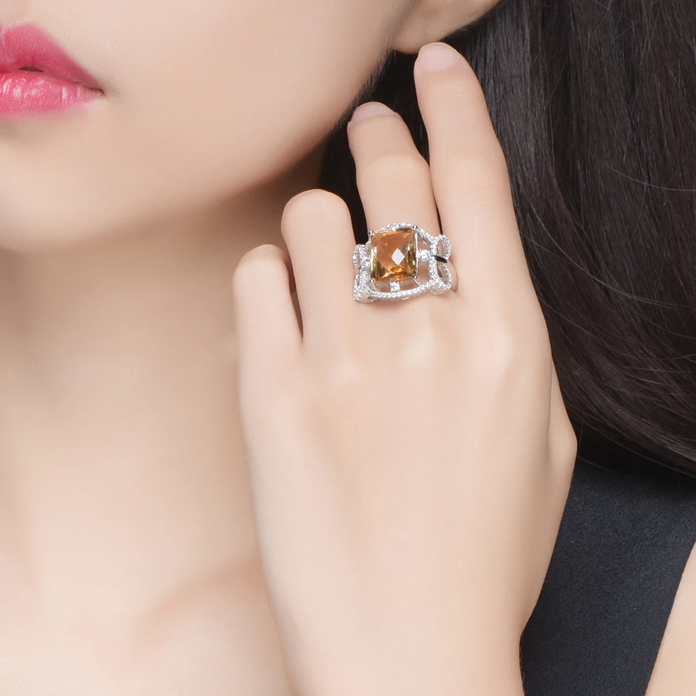 L& Цзуань 6.42ct натуральный кольца лимон 925 пробы Серебряные ювелирные изделия желтый камень Романтический Luxury кольцо для Для женщин Рождественский подарок