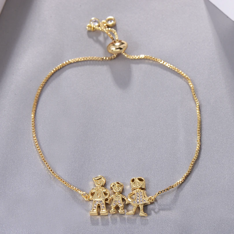 Neovivi Dad Mom Boy Family Charm Bracelets Pave Cubic Zirconia Adjustable Chain Bracelet for Women Men Children Birthday Gifts | Украшения