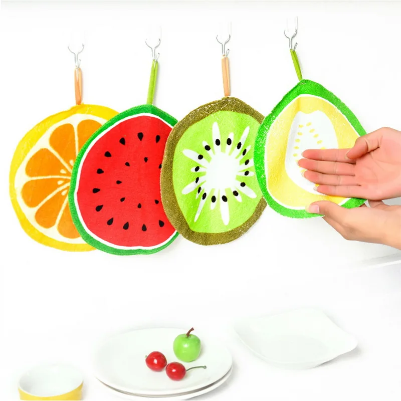 Hangable мультфильм фруктовый узор полотенце для рук полотенце Кухня абсорбент тряпка с принтом в виде рисунка от руки, фибровая салфетка Полотенца Детский платок A