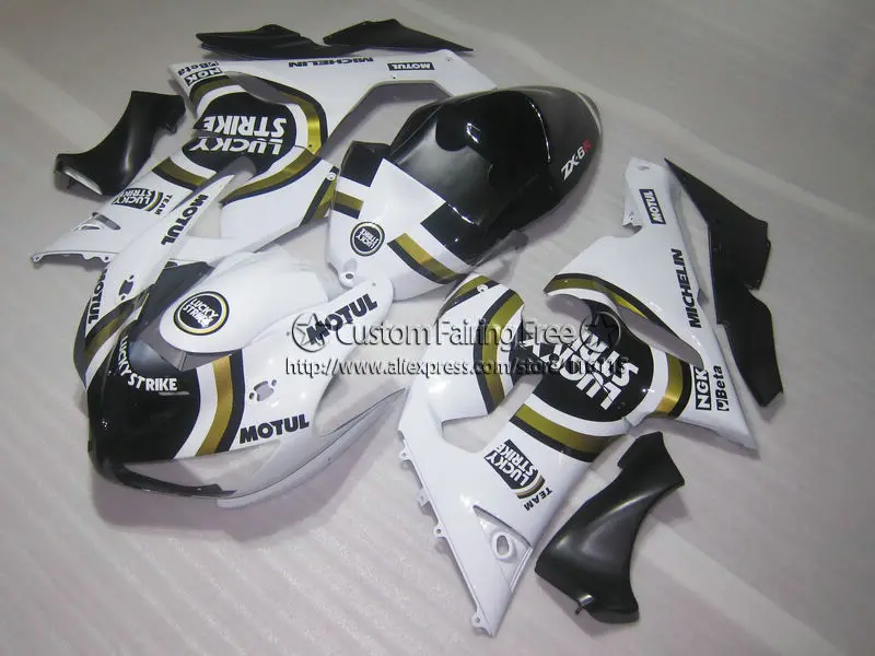 Injection molding fairings set for Kawasaki ZX 6R 2005 2006 white black LUCKY STRIKE full fairing kit ninja 636 zx-6r 05 06 ZV96 |