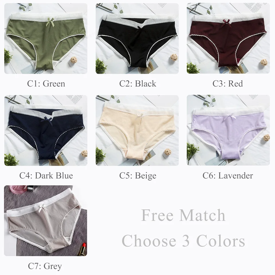 Free Match 3 Colors Однотонное сексуальное женское нижнее белье в сетку с низкой талией, женские бесшовные хлопковые трусики бикини, кружевное нижнее белье, женские трусы 3 шт. ROSI - Цвет: Free Match 3 Colors