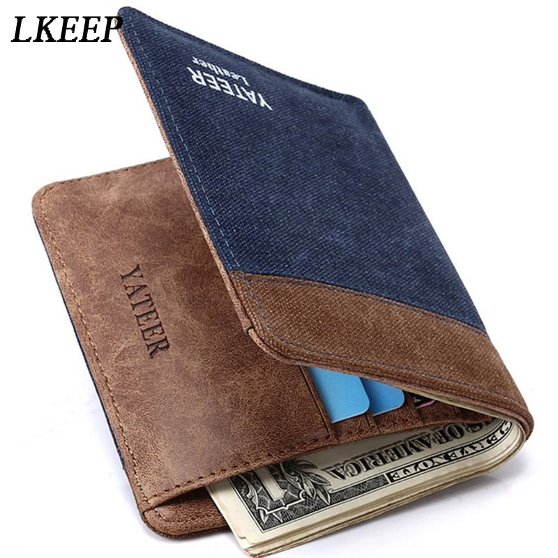 

Модные мужские кошельки, мужской бумажник из джинсовой ткани, кошельки, короткий мини-кошелек, мужской кошелек для мелочи и карт
