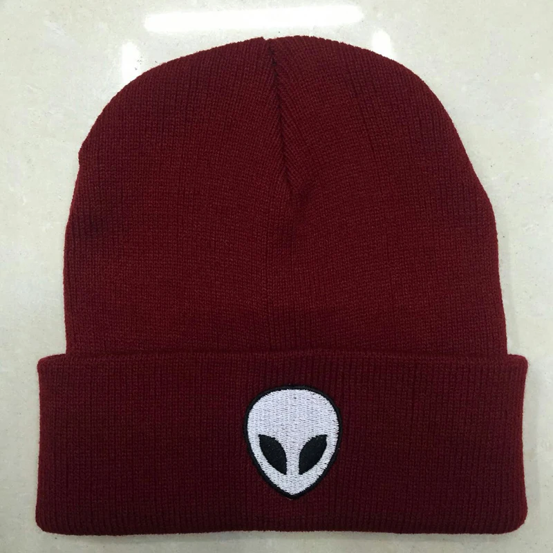 Шапки унисекс с вышитыми инопланетянами шерстяные вязаные однотонные шапки для