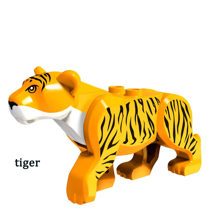 tiger Дикие животные акулы Белый Тигр Леопард Пума Черная пантера фигурки строительные блоки кирпичи Детские обучающие игрушки для детей - Цвет: tiger