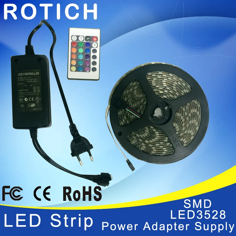 

Rgb ha condotto la striscia 5m 3528 smd 24key ir remote controller 12 v 2a power adapter luce led lampade decorazione della casa