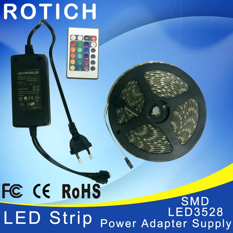Rgb ha condotto la striscia 5m 3528 smd 24key ИК пульт дистанционного управления 12 v 2a адаптер питания