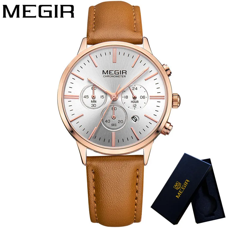 ME2011WL03 with box MEGIR, женские часы, водонепроницаемые, Лидирующий бренд, Роскошный хронограф, женские наручные часы, нержавеющая сталь, классический браслет, женские часы, 2011 - Цвет: ME2011WL03 with box