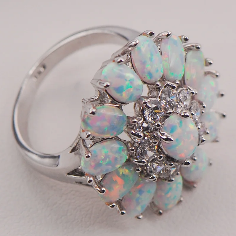 Женское кольцо из серебра с белым огненным опалом размеры 6 7 8 9 10 11 F577|ring size|jewelry