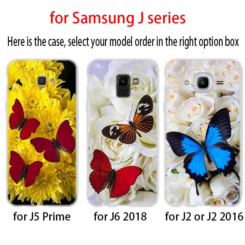 Мягкий чехол Coque для Samsung Galaxy J6 J8 J3 J5 J7 J4 Plus 2018 2016 2017 EU Prime Pro Ace красная бабочка на