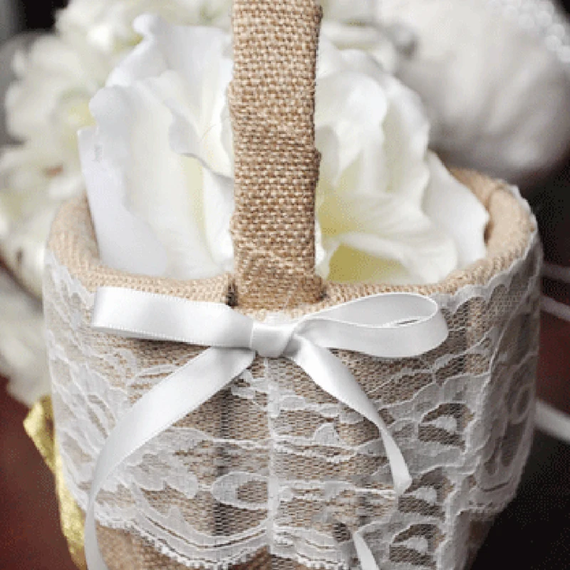 Романтическая винтажная Джутовая Ткань цветочный бант кружева цветок девушка