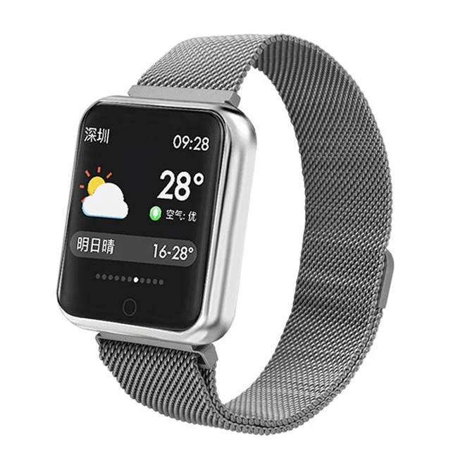 Steel silver Смарт-часы P68 спортивные IP68 фитнес-браслет трекер активности пульсометр кровяное давление для ios Android apple iPhone 6 7 - Цвет: Steel silver