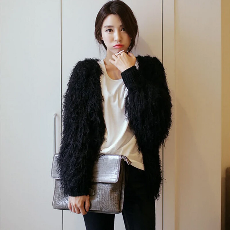 Вязаный кардиган из искусственного меха с кисточками 2020 Женская свободная