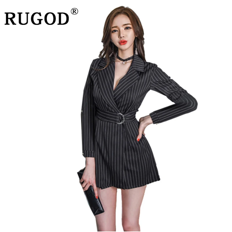RUGOD офисный женский полосатый тонкий комбинезон элегантный отложной воротник короткий рукав комбинезон комбинезоны со шнуровкой корейское боди