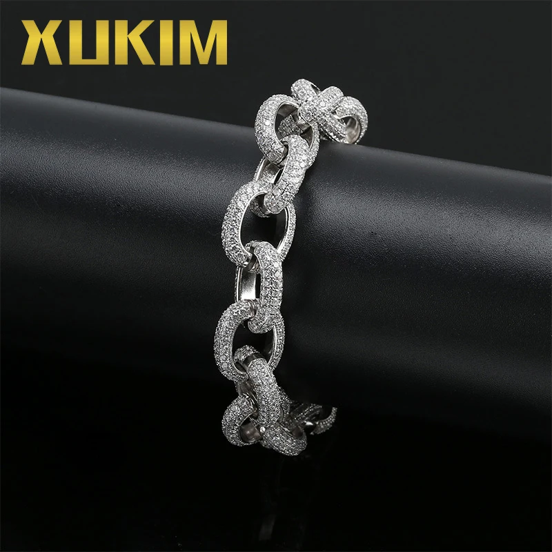 Xukim Jewelry витой Овальный КУБИНСКИЙ звено цепи браслет большая застежка золото серебристый циркониевый Iced Out хип хоп ювелирные изделия подарок Вечерние