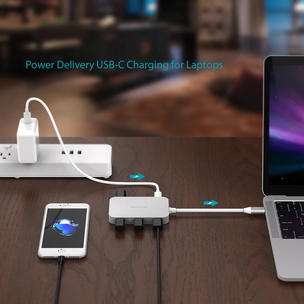 Dodocool 6-в-1 Алюминий сплав Многофункциональный USB-C концентратор Тип-C Мощность доставки видео в формате 4K HD Выход USB 3,0 Порты и разъёмы для MacBook Air Pro