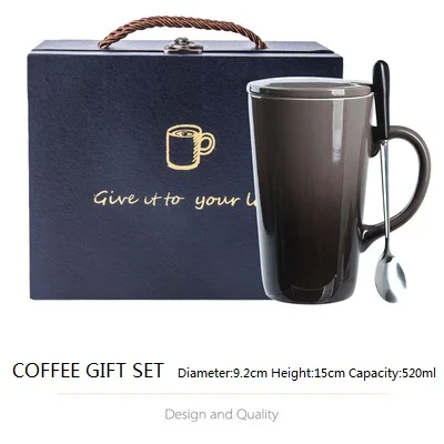 Purple Gift Set Плавно меняющая цвет кружка керамическая с крышкой с ложкой 520 мл креативная модная парная кружка кофейная Милая чашка для завтрака уникальный подарок - Цвет: Purple Gift Set