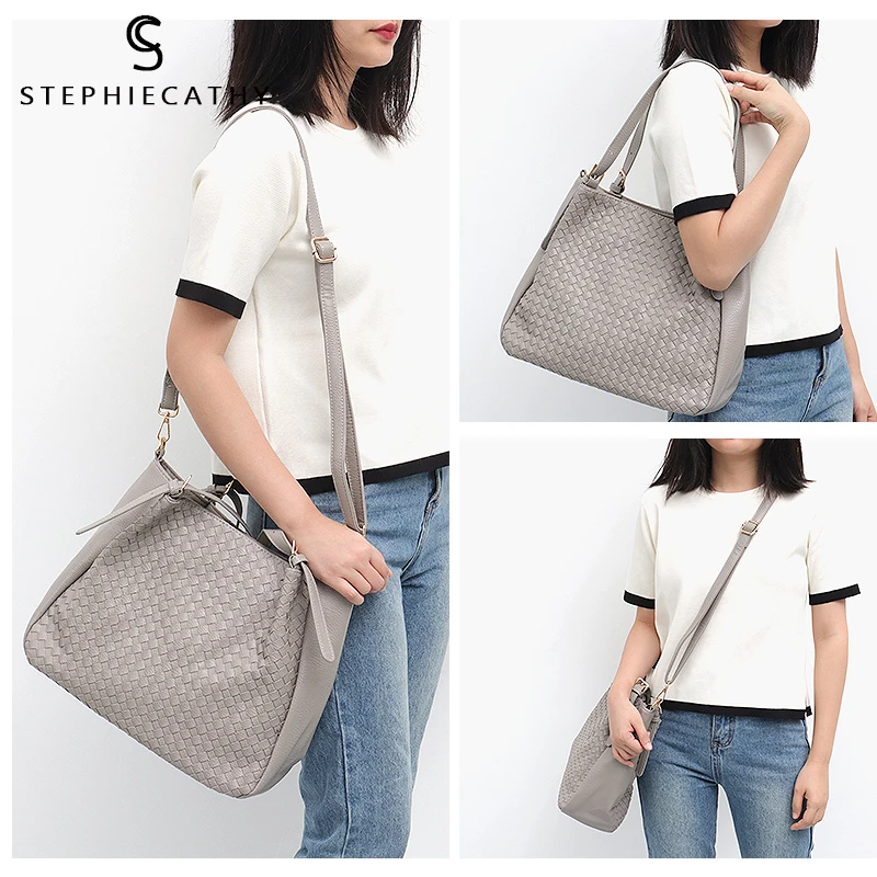 SC женские тканые сумки тоут из искусственной кожи дамская модная повседневная