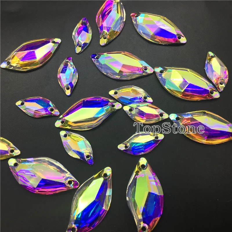 TopStone Crystal AB Leaf Resin sew стразы Beauty Fish 9x20 14x30 мм фотоэлементы с плоским основанием |