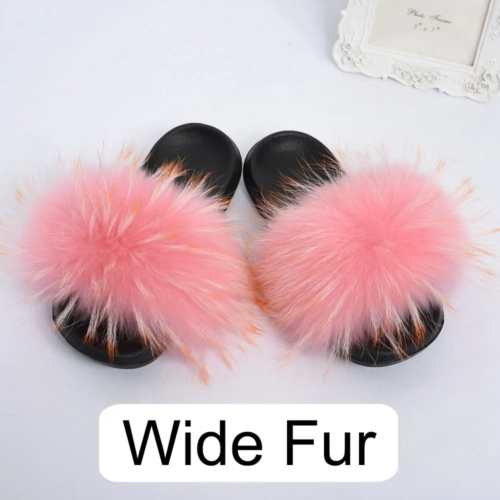 Pink Orange Spot CCFUR/женские тапочки с мехом енота; женские модные пушистые Шлепанцы из натурального меха; женские Ползунки из натурального меха; S6046 - Цвет: Pink Orange Spot